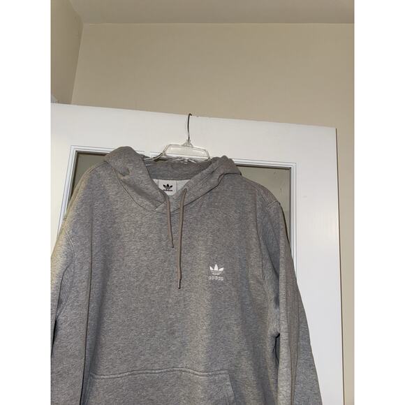 Adidas Hoodie Mens 2X Gray Trefoil Pullover Sweatshirt Pocket IM4525 Read - Picture 2 of 3